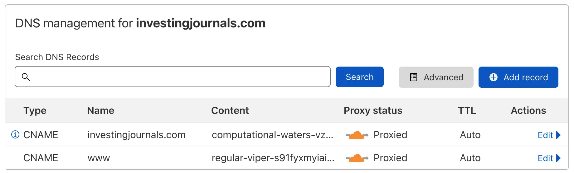 Cloudflare DNS settings